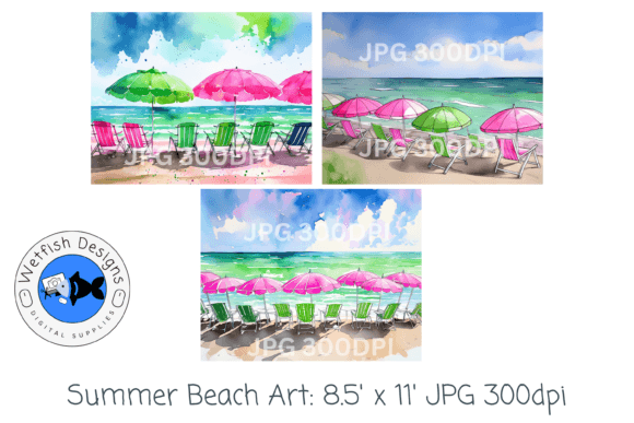 Download Summer Beach Watercolor Digital Prints 5 - Digital Collection