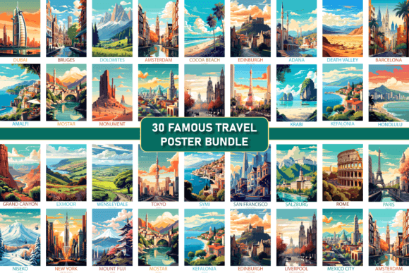 Download Famous Travel Places Poster Bundle - Premium Resources