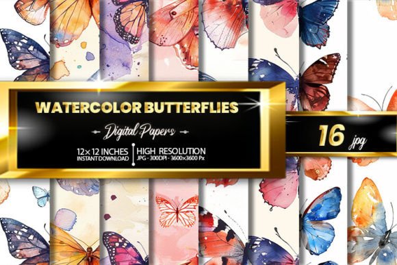 Download Watercolor Butterflies Digital Papers - Digital Collection