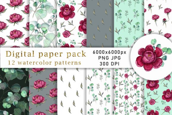 Download Digital Paper Pack Pattern. Peonies . - Digital Collection