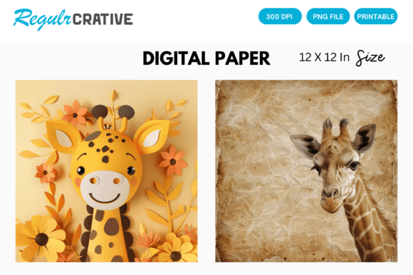 Download Curious Baby Giraffe PNG Digital Paper - Digital Collection