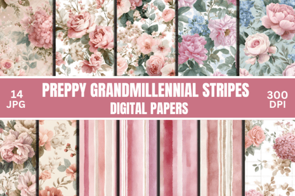 Download Preppy Grandmillennial Digital Paper - Digital Collection