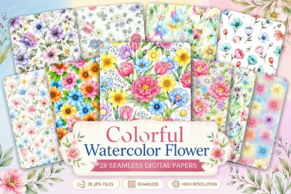 Download Colorful Watercolor Flower Digital - Digital Collection