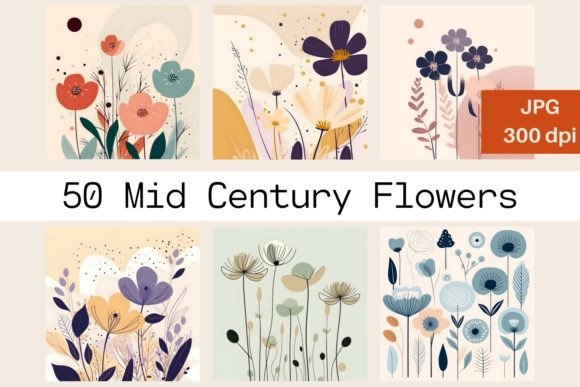 Download Digital Set 50 Mid Century Flowers 702 - Digital Collection