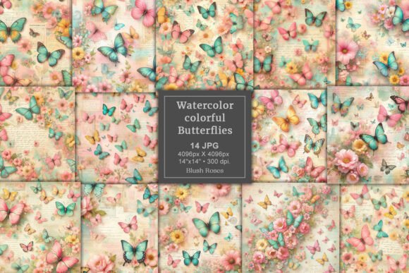 Download Watercolor Butterflies Digital Paper JPG - Digital Collection