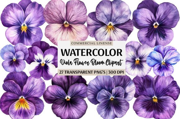 Download Watercolor Viola Flower Bloom Clipart - Viola flower Collection