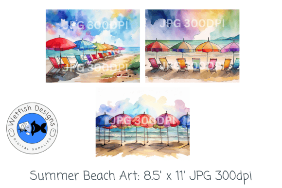 Download Summer Beach Watercolor Digital Prints - Digital Collection