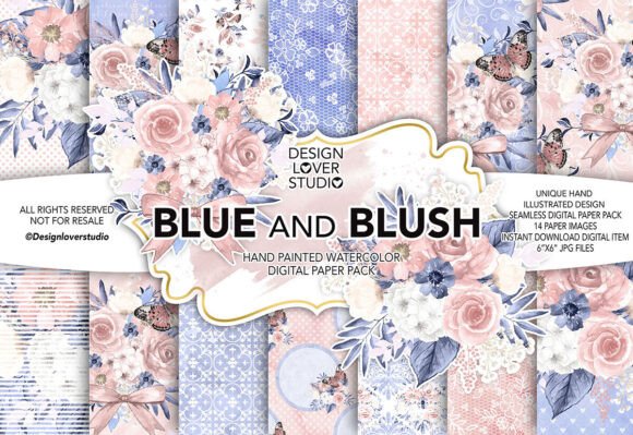 Download Watercolor BLUE and BLUSH Digital Paper - Digital Collection
