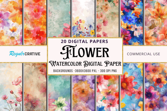 Download Flower Watercolor Digital Papers Bundle - Digital Collection