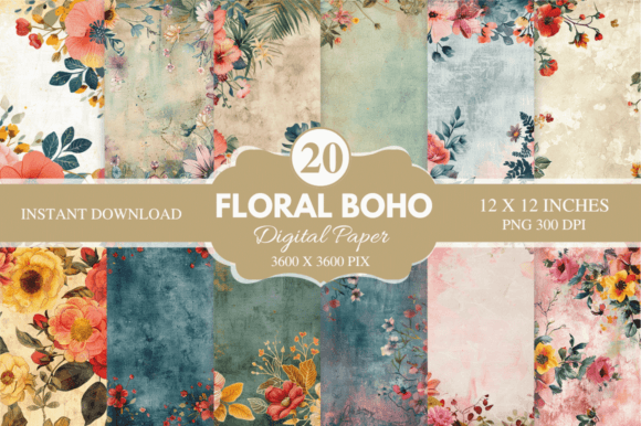 Download Floral Boho Digital Paper Bundle - Digital Collection