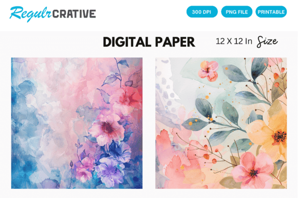 Download Watercolor Pastel Floral Digital Paper - Digital Collection