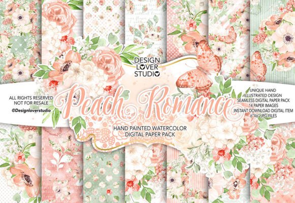 Download Watercolor PEACH DREAMS Digital Paper Pa - Digital Collection