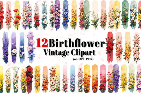 Download Vintage Birth Flowers Illustration PNG - Flowers illustration Collection