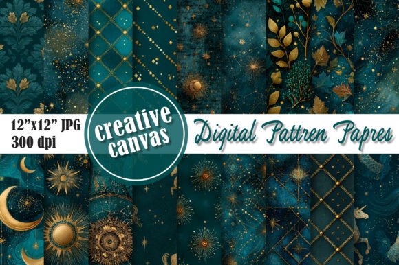 Download Celestial &amp; Gold Botanical Digital Paper - Digital Collection