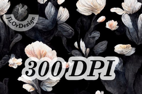Download Black Watercolor Flowers Digital Paper - Digital Collection