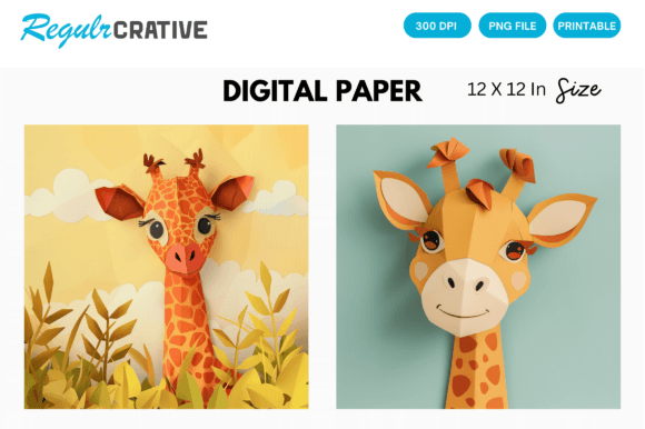 Download Curious Baby Giraffe PNG Digital Paper - Digital Collection