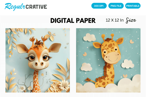 Download Curious Baby Giraffe PNG Digital Paper - Digital Collection