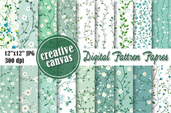 Download Green Floral Vine Digital Paper Bundle - Digital Collection