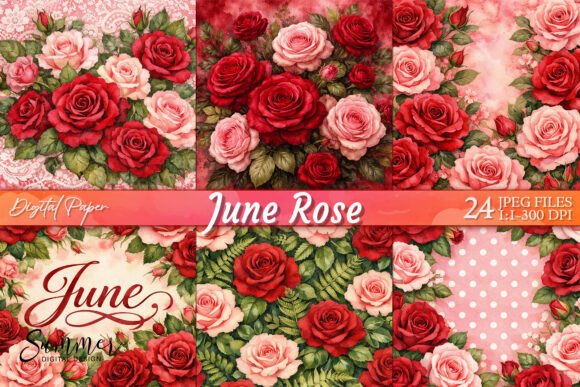 Download June Rose Birth Flower Digital Paper - Digital Collection