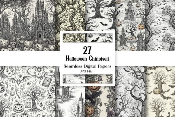 Download Halloween Chinoiserie Digital Paper - Digital Collection