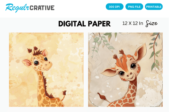 Download Curious Baby Giraffe PNG Digital Paper - Digital Collection