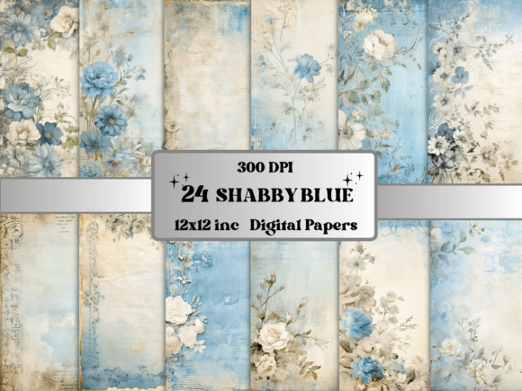 Download Blue Shabby Chic Floral Digital Paper - Digital Collection