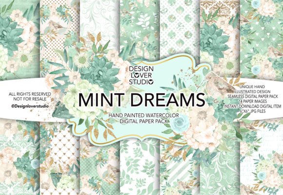 Download Watercolor MINT DREAMS Digital Paper Pac - Digital Collection