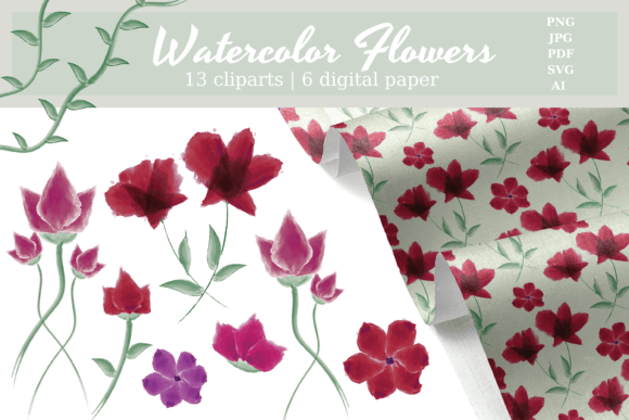Download Watercolor Flowers - Cliparts &amp; Digital - Digital Collection