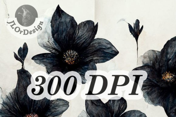 Download Black Watercolor Flowers Digital Paper - Digital Collection