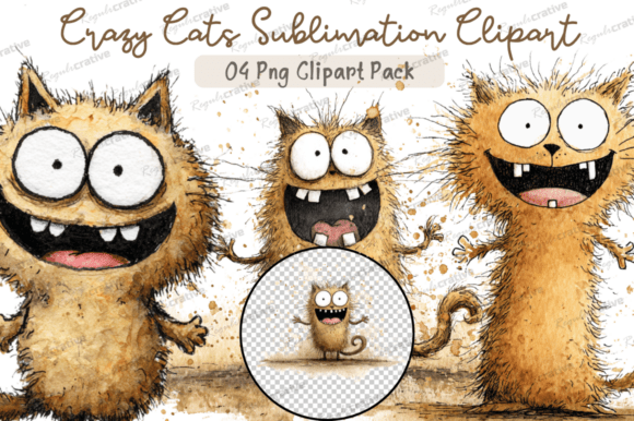 Download Crazy Cats Sublimation Clipart,Funny Cat - Sublimation clipart Collection