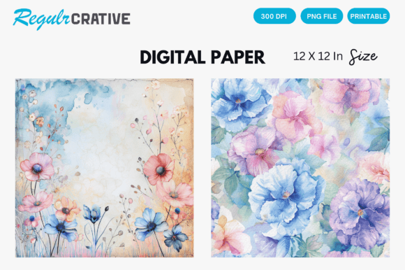 Download Watercolor Pastel Floral Digital Paper - Digital Collection