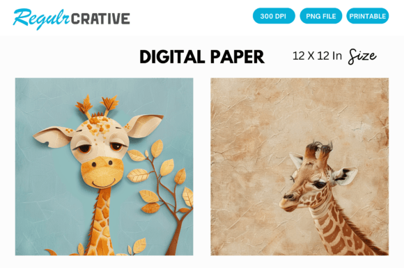 Download Curious Baby Giraffe PNG Digital Paper - Digital Collection