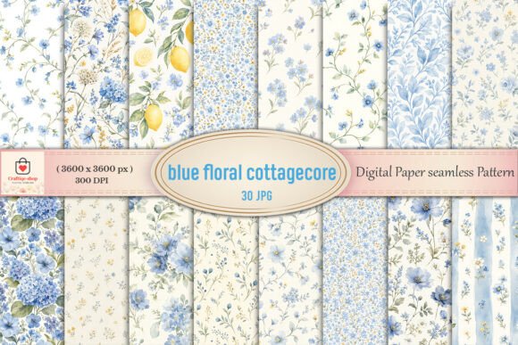 Download Blue Floral Cottagecore Digital Paper - Digital Collection