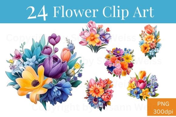 Download 24 Digital Flower Clip Art Set 704 - Digital Collection