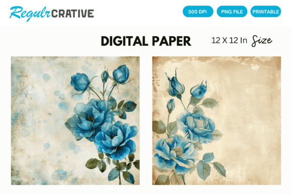 Download Watercolor Blue Rose Digital Paper Pack - Digital Collection
